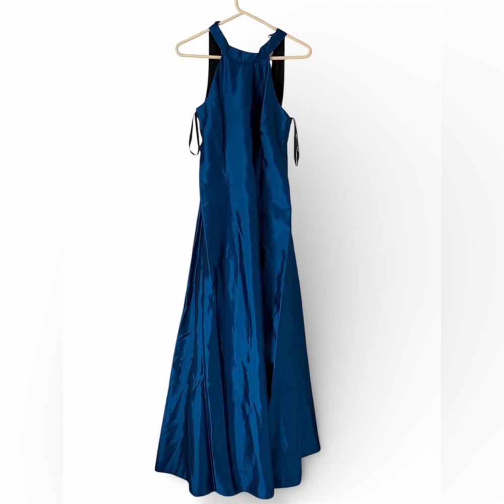 Prom dress Vintage Roberta blue satin halter gown, cocktail dress maxi dress